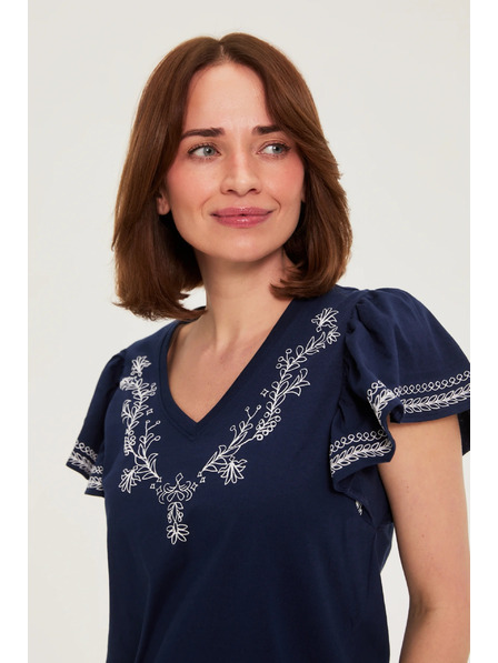 Moodo Памучна блузка с принт тъмносиня Moodo