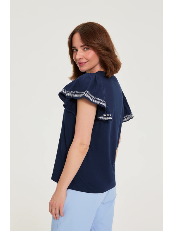 Moodo Памучна блузка с принт тъмносиня Moodo