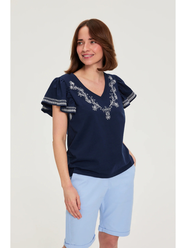 Moodo Памучна блузка с принт тъмносиня Moodo