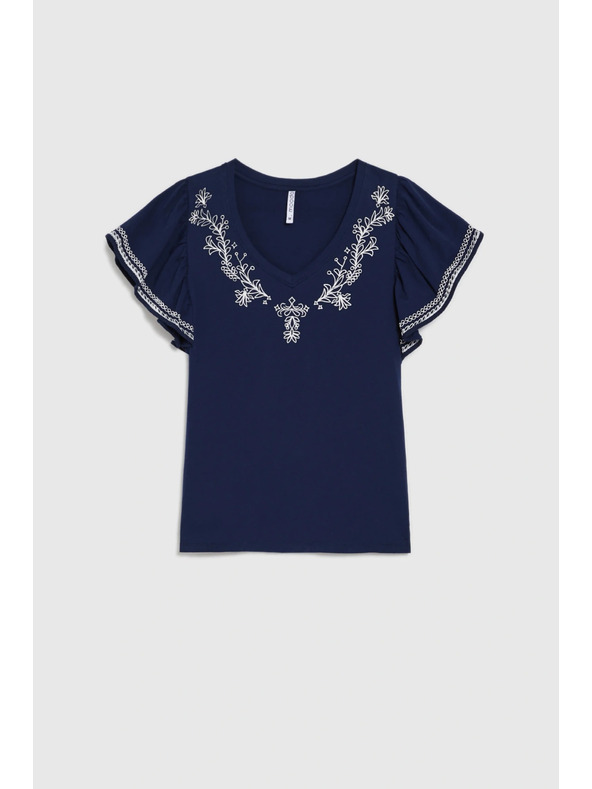 Moodo Памучна блузка с принт тъмносиня Moodo