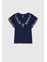 Moodo Памучна блузка с принт тъмносиня Moodo