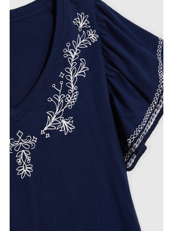 Moodo Памучна блузка с принт тъмносиня Moodo