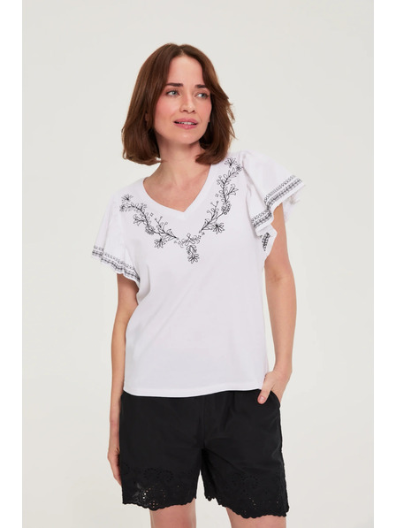 Moodo Памучна блуза с принт в бяло Moodo