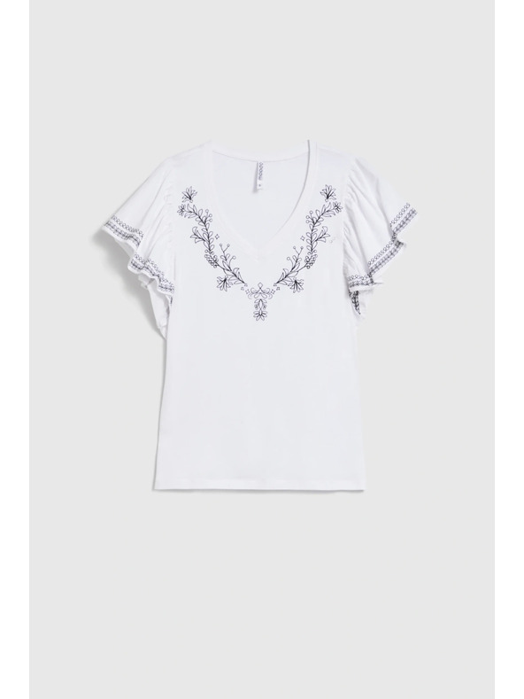 Moodo Памучна блуза с принт в бяло Moodo