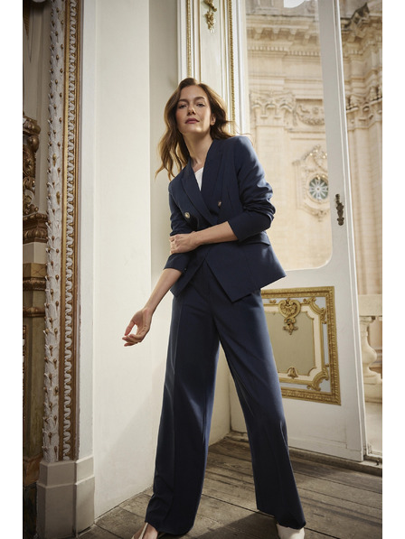 Moodo Синьо двуредово сако с декоративни копчета Moodo