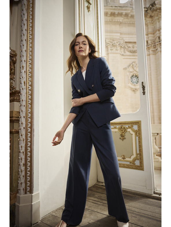 Moodo Синьо двуредово сако с декоративни копчета Moodo