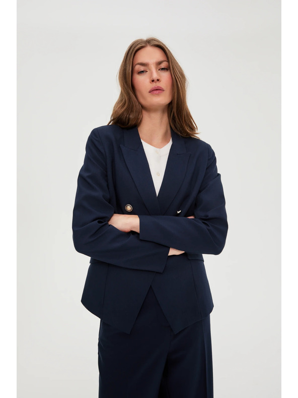 Moodo Синьо двуредово сако с декоративни копчета Moodo