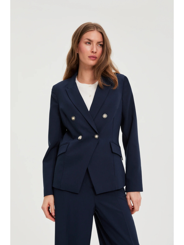 Moodo Синьо двуредово сако с декоративни копчета Moodo