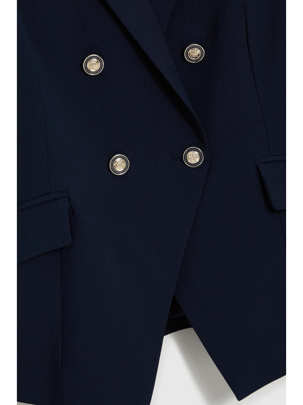 Moodo Синьо двуредово сако с декоративни копчета Moodo