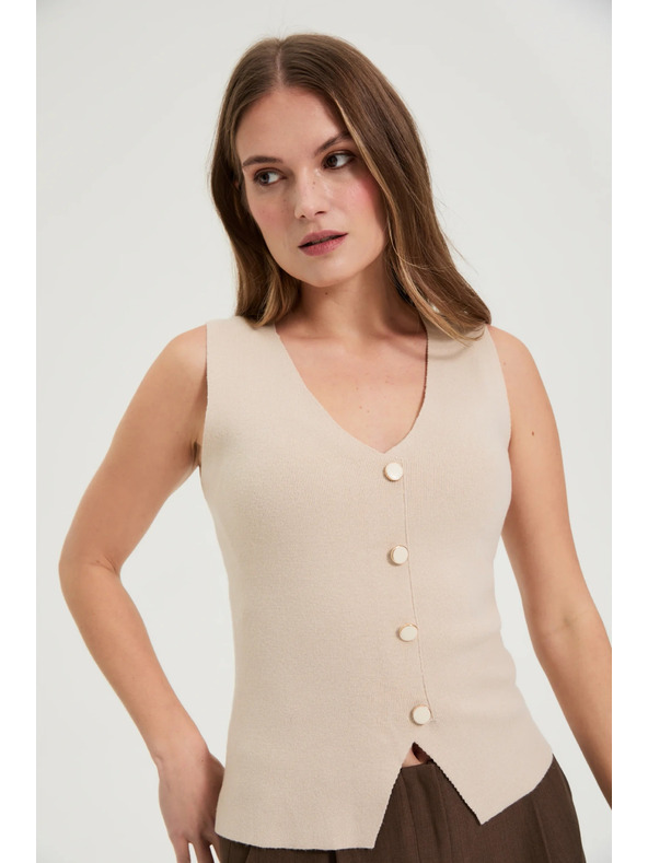Moodo Топ с декоративни копчета бежов Moodo