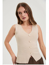 Moodo Топ с декоративни копчета бежов Moodo