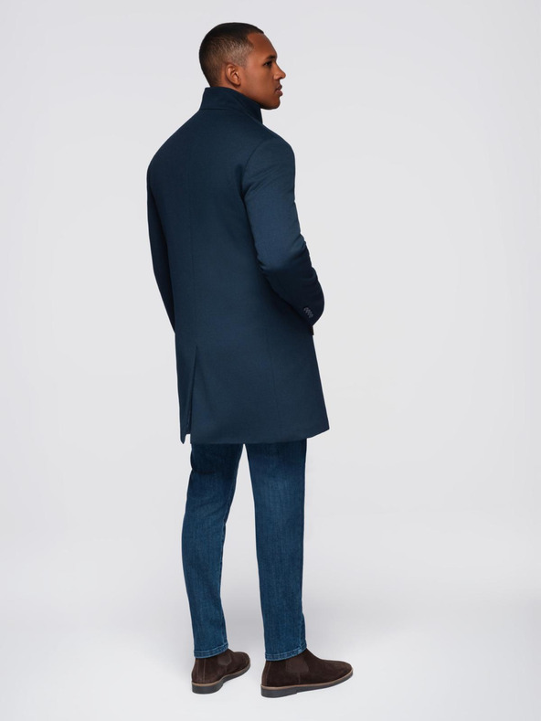 Ombre Clothing Мъжко приталено структурирано палто с висок яка - тъмно синьо V2 OM-COWC-0136 Ombre Clothing