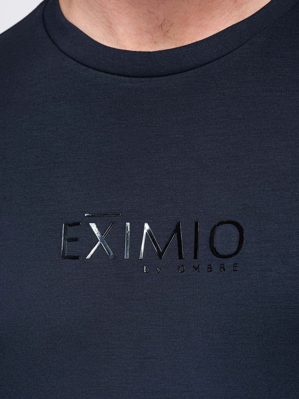 Ombre Clothing Мъжки суитшърт с блестящ печат на гърдата - тъмносин V4 OM-SNBC-0199 Ombre Clothing