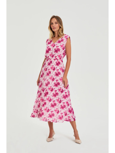 Moodo Миди рокля с цветя розова Moodo