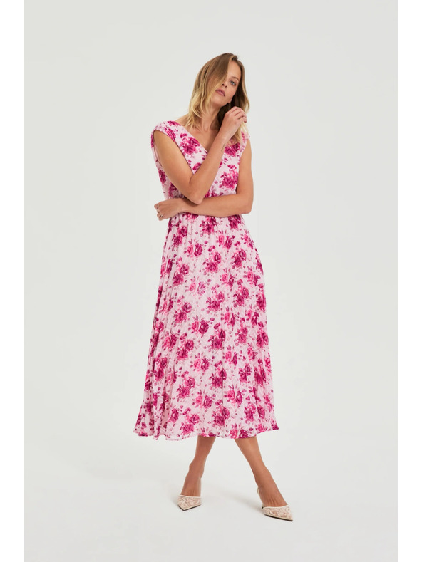 Moodo Миди рокля с цветя розова Moodo
