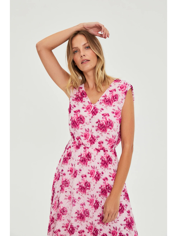 Moodo Миди рокля с цветя розова Moodo