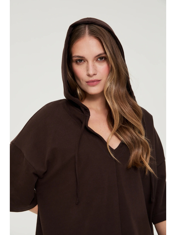 Moodo Суитшърт с качулка и къси ръкави кафяв Moodo