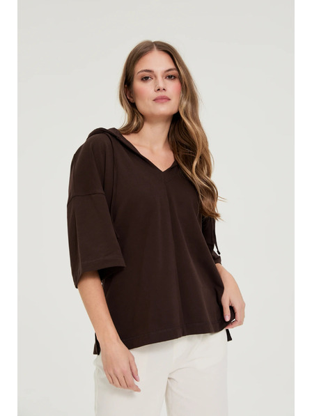 Moodo Суитшърт с качулка и къси ръкави кафяв Moodo