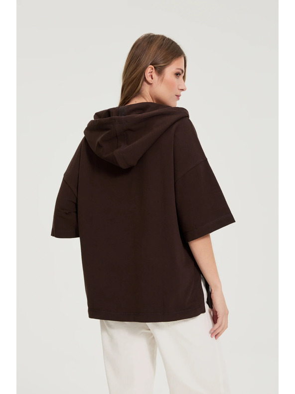 Moodo Суитшърт с качулка и къси ръкави кафяв Moodo