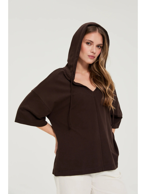Moodo Суитшърт с качулка и къси ръкави кафяв Moodo