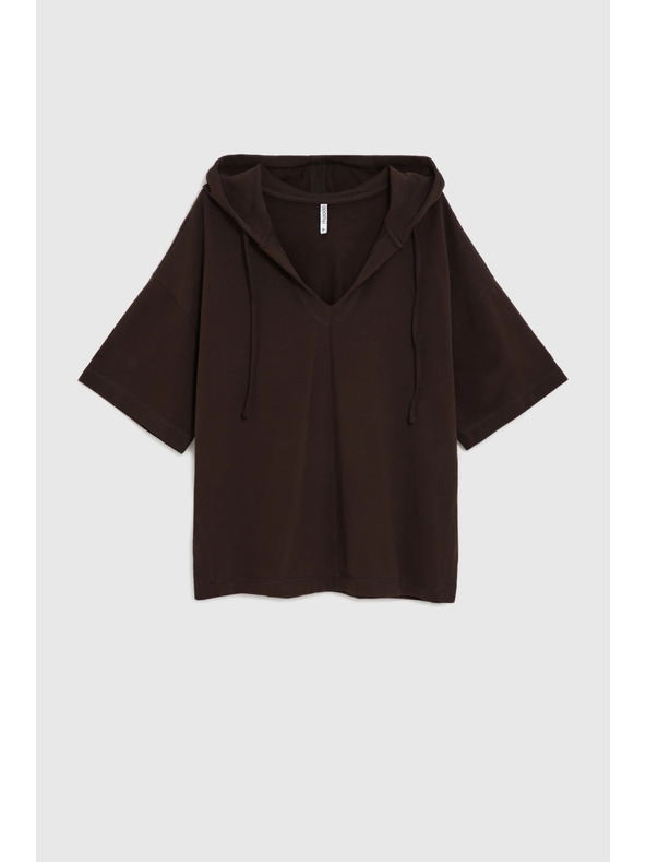 Moodo Суитшърт с качулка и къси ръкави кафяв Moodo
