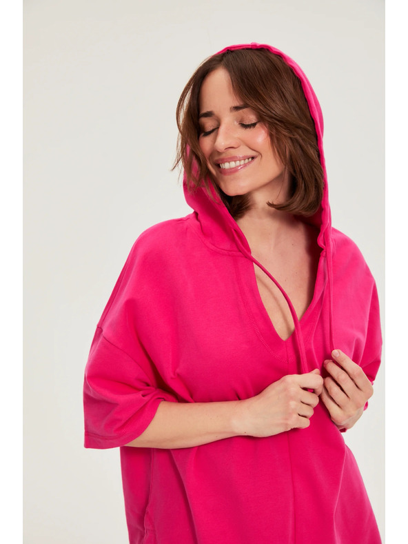 Moodo Суитшърт с качулка и къси ръкави пурпурен Moodo