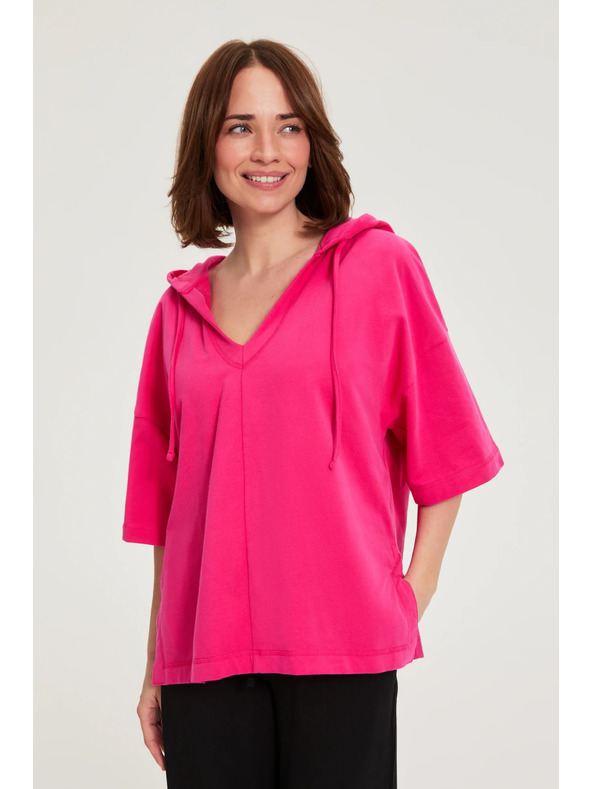 Moodo Суитшърт с качулка и къси ръкави пурпурен Moodo