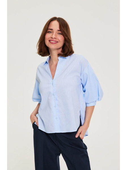 Moodo Раирана риза с пухкави ръкави светлосиня Moodo