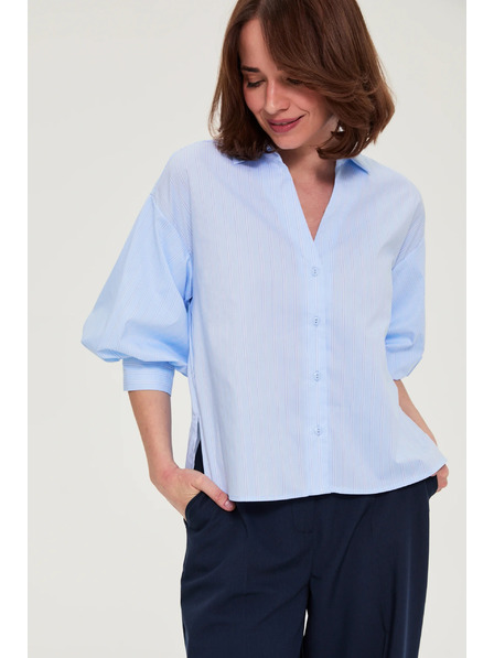 Moodo Раирана риза с пухкави ръкави светлосиня Moodo