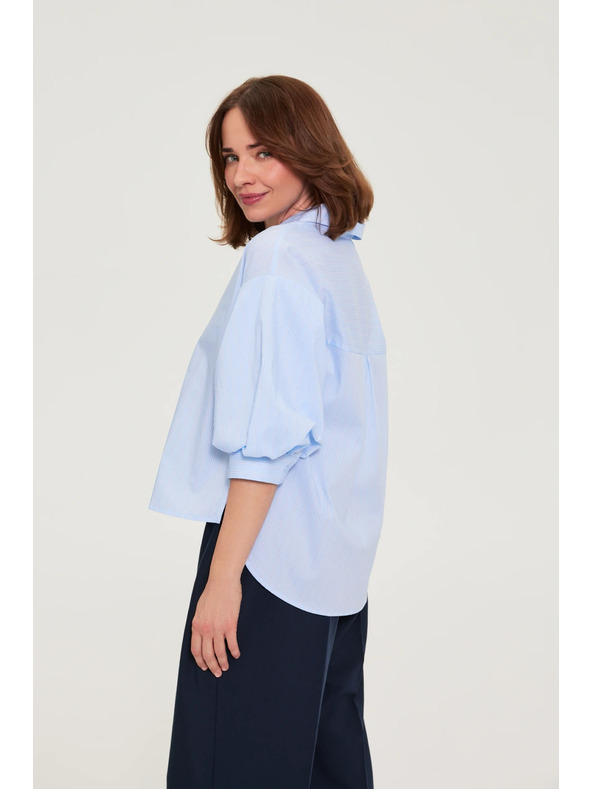 Moodo Раирана риза с пухкави ръкави светлосиня Moodo