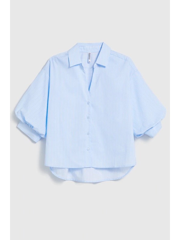 Moodo Раирана риза с пухкави ръкави светлосиня Moodo