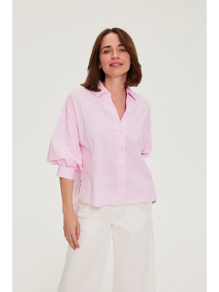 Moodo Раирана риза с пухкави ръкави розова Moodo