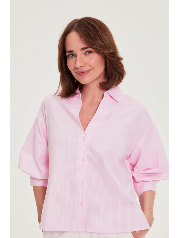 Moodo Раирана риза с пухкави ръкави розова Moodo