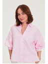 Moodo Раирана риза с пухкави ръкави розова Moodo