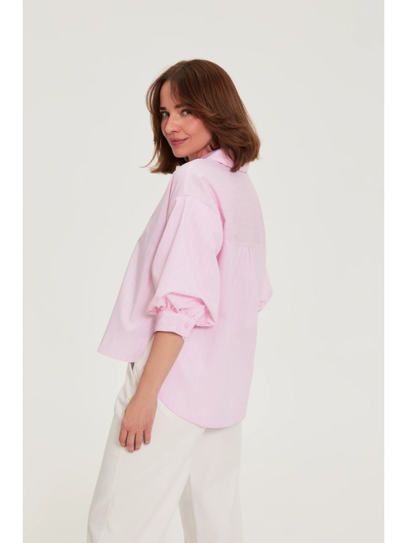 Moodo Раирана риза с пухкави ръкави розова Moodo