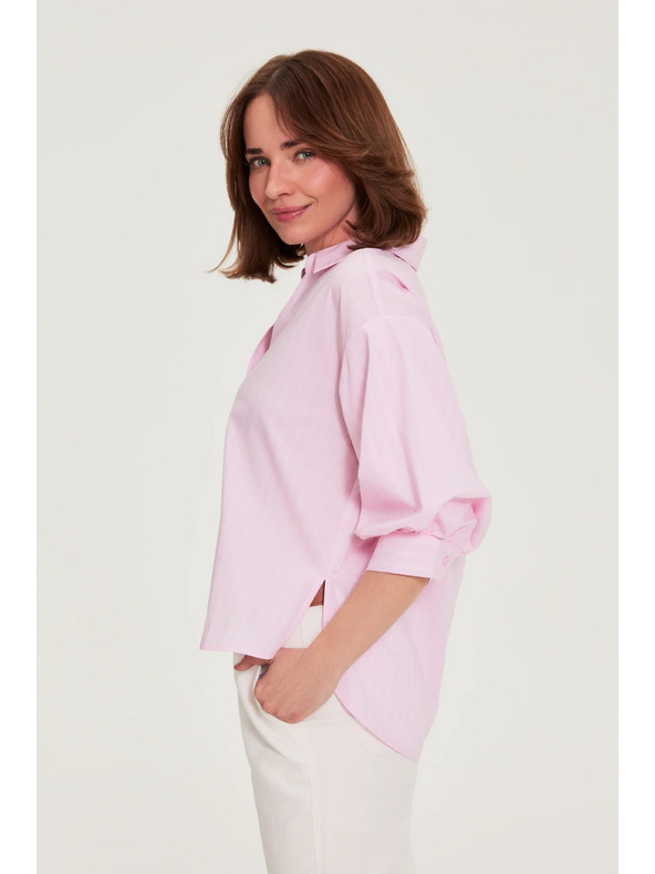 Moodo Раирана риза с пухкави ръкави розова Moodo