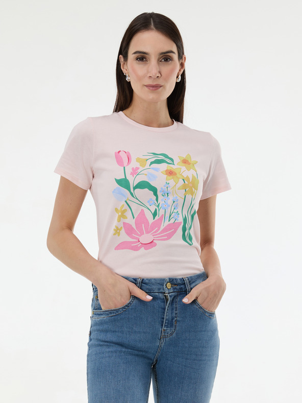 Orsay Светлорозова дамска тениска с принт ORSAY