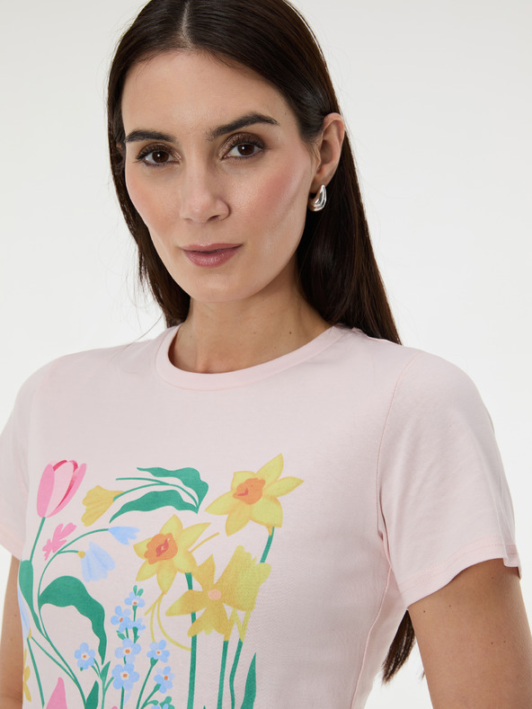 Orsay Светлорозова дамска тениска с принт ORSAY