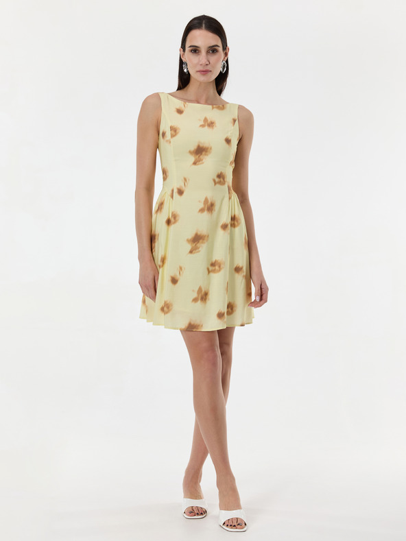 Orsay Жълта дамска рокля с шарка без ръкави ORSAY