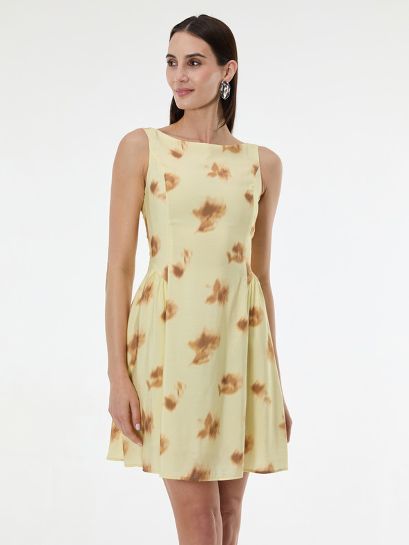 Orsay Жълта дамска рокля с шарка без ръкави ORSAY