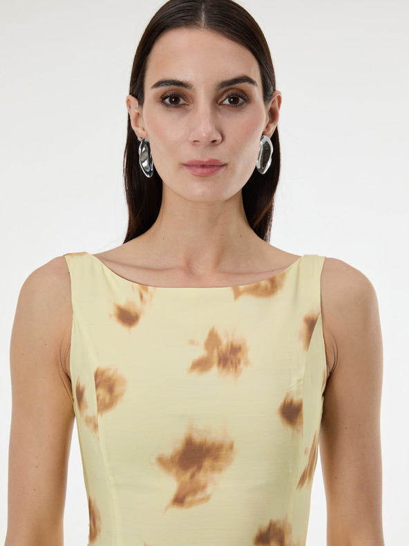 Orsay Жълта дамска рокля с шарка без ръкави ORSAY