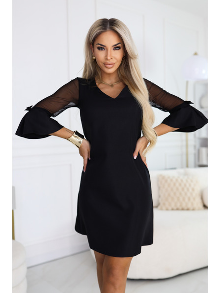 numoco Трапецовидна блестяща рокля с тюлени ръкави и V-образен деколте - черна