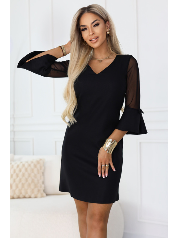 numoco Трапецовидна блестяща рокля с тюлени ръкави и V-образен деколте - черна