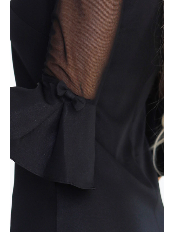 numoco Трапецовидна блестяща рокля с тюлени ръкави и V-образен деколте - черна