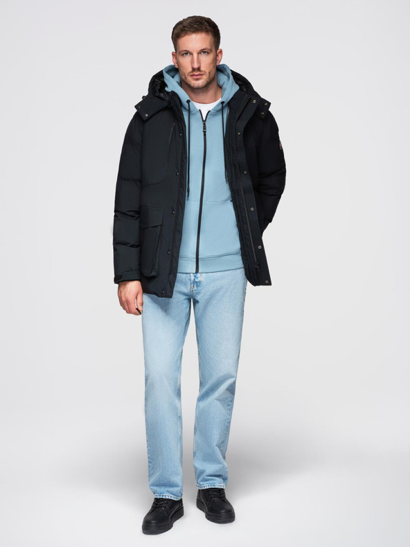 Ombre Clothing Мъжко зимно яке със сваляща се качулка от водоустойчива тъкан - черно V3 OM-JAHP-0306 Ombre Clothing