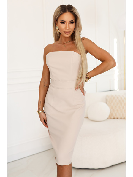 numoco Корсетна облегаща миди рокля с колан - бежова