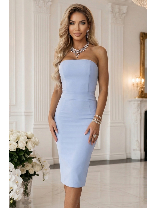 numoco Корсетни облекаещи миди рокли с колан - светло синьо