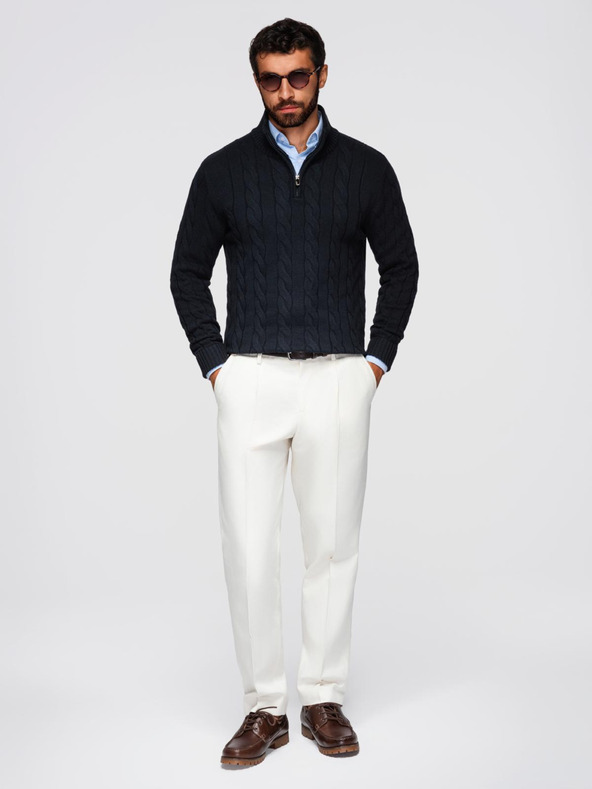 Ombre Clothing Мъжки карирана плетена пуловер с цип - черен V2 OM-SWZS-0138 Ombre Clothing