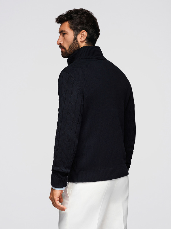 Ombre Clothing Мъжки карирана плетена пуловер с цип - черен V2 OM-SWZS-0138 Ombre Clothing