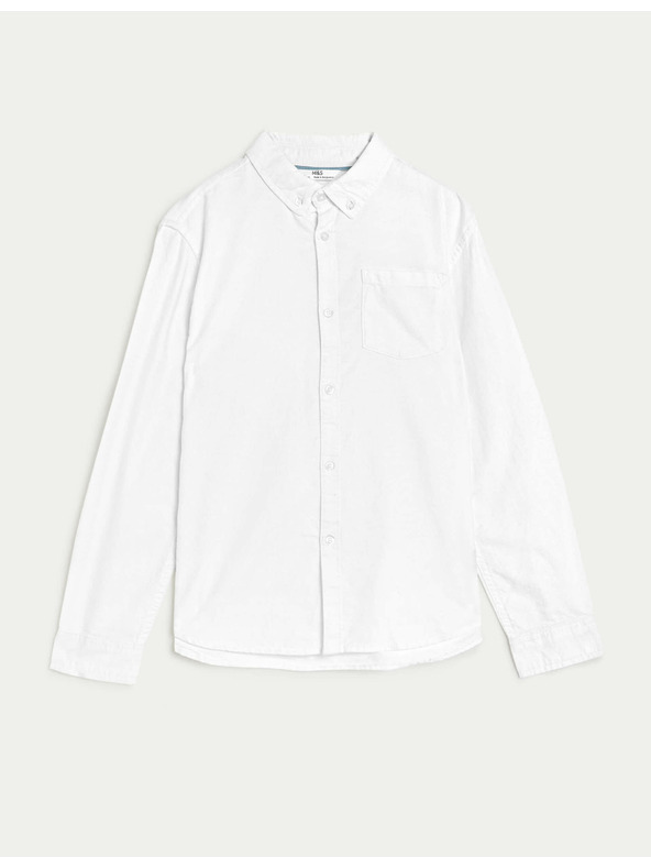 Marks & Spencer Оксфордска риза от чиста памучна тъкан (6–16 години) Marks & Spencer бяла